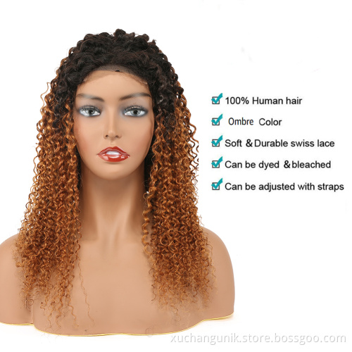 Uniky Kinky Curly Ombre 1b 30 4*4 Lace Front Human Hair Wigs Pre Plucked Lace Frontal Wig For Women Remy Black Hair